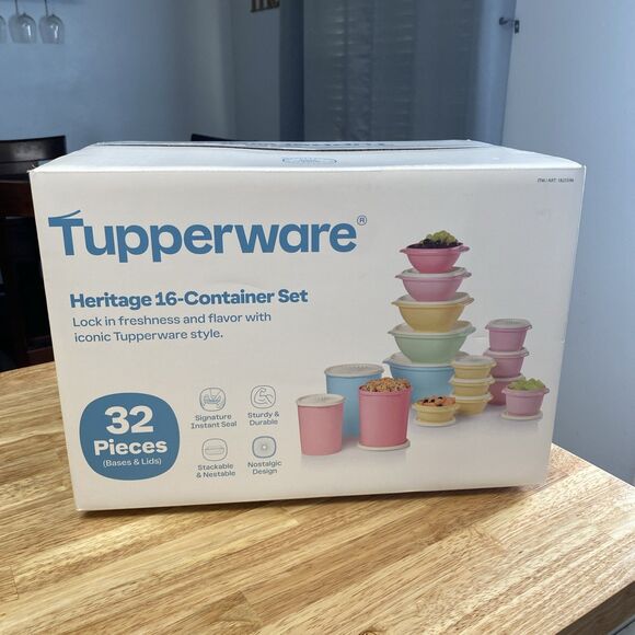 Tupperware Heritage Collection 32 Pc Food Storage Set 16 Pastel Containers New - Picture 3 of 6